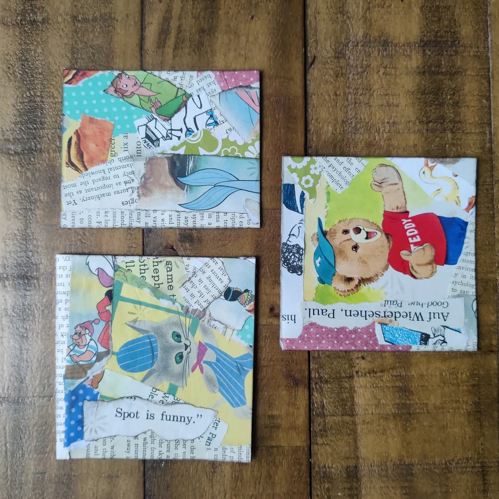 Handmade Junk Journal Tags Set - 7pc Vintage Ephemera Childrens Books